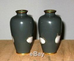 Wonderful Pair Meiji Japanese Wire/Wireless Cloisonne Enamel Vases with Egrets