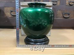 Y0562 FLOWER VASE Cloisonne box green pine Japanese antique ikebana kabin Japan