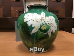Y0832 FLOWER VASE cloisonne green box home decor Japanese antique ikebana kabin