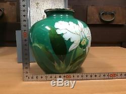 Y0832 FLOWER VASE cloisonne green box home decor Japanese antique ikebana kabin