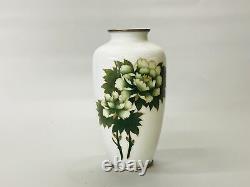 Y5288 FLOWER VASE Cloisonne white floral design Japan ikebana antique interior