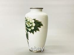 Y5288 FLOWER VASE Cloisonne white floral design Japan ikebana antique interior
