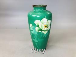 Y5838 VASE Cloisonne green flower pattern Japan ikebana antique interior decor