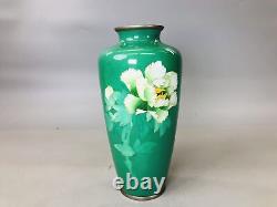 Y5838 VASE Cloisonne green flower pattern Japan ikebana antique interior decor