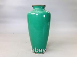 Y5838 VASE Cloisonne green flower pattern Japan ikebana antique interior decor