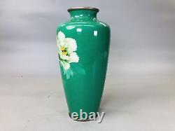 Y5838 VASE Cloisonne green flower pattern Japan ikebana antique interior decor