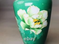 Y5838 VASE Cloisonne green flower pattern Japan ikebana antique interior decor