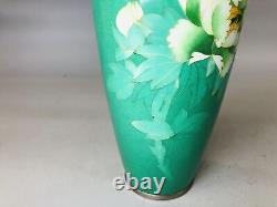 Y5838 VASE Cloisonne green flower pattern Japan ikebana antique interior decor