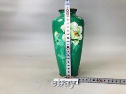 Y5838 VASE Cloisonne green flower pattern Japan ikebana antique interior decor