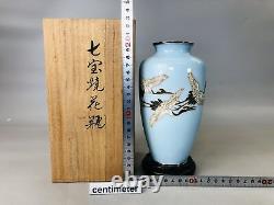 Y5919 FLOWER VASE Cloisonne Crane base signed box Japan ikebana antique interior