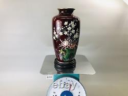 Y6204 FLOWER VASE Cloisonne red Japan ikebana arrangement antique interior decor