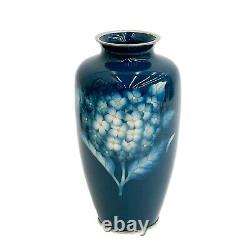 Yukio Tamura Japanese Cloisonne Vase 9.5 inch Blue Hydrangeas