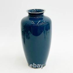 Yukio Tamura Japanese Cloisonne Vase 9.5 inch Blue Hydrangeas