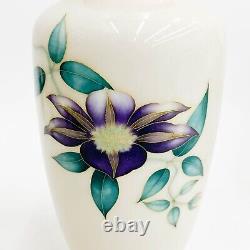 Yukio Tamura Japanese Cloisonne Vase White Purple Clematis