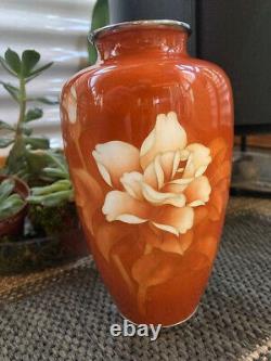 Yusen Shippo Silver Wire Cloisonne White Rose Blossom 7 Vase
